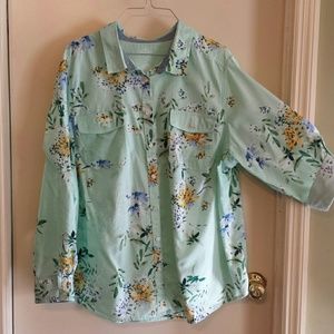 St. John's Bay Aqua floral button down Size 2X